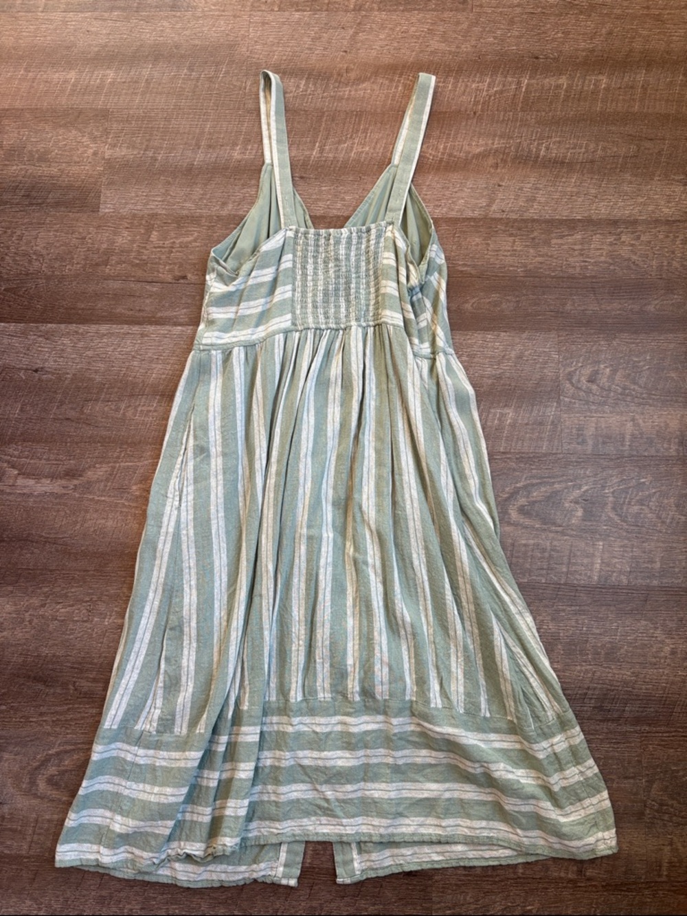 Sleeveless Button-Front Midi Dress in Sage Stripe and White - Picture 7 of 16